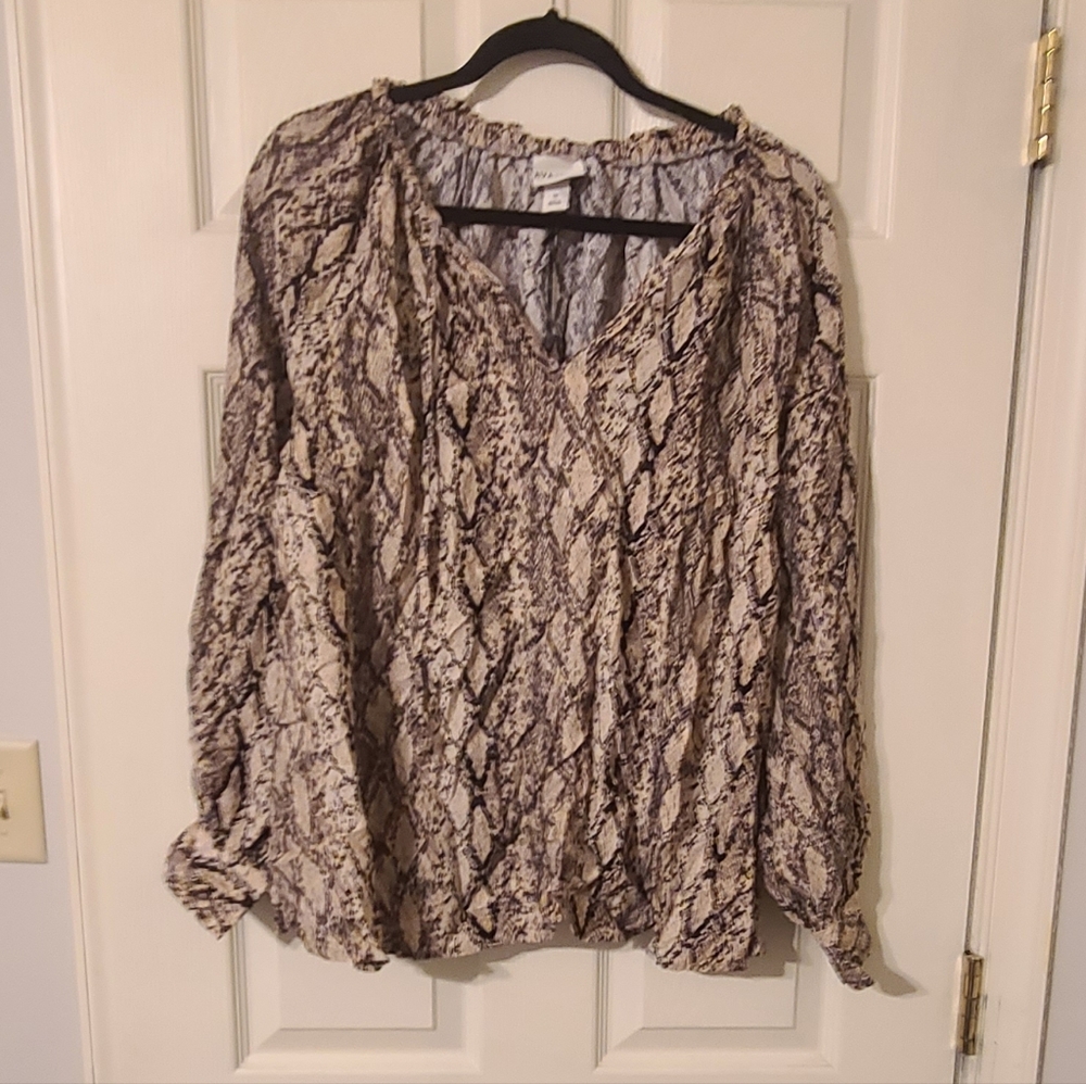 Light Brown Snake-Print V-Neck Women’s Blouse